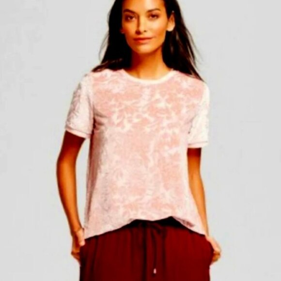 🌼 a . new day by Target Dusty Rose Crushed Velvet Floral Tee, S - Picture 6 of 6